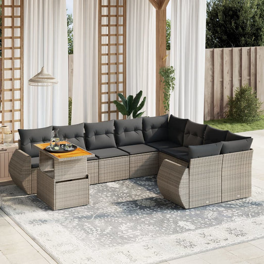 10-tlg. Garten-Sofagarnitur mit Kissen Grau Poly Rattan - Pazzar.ch