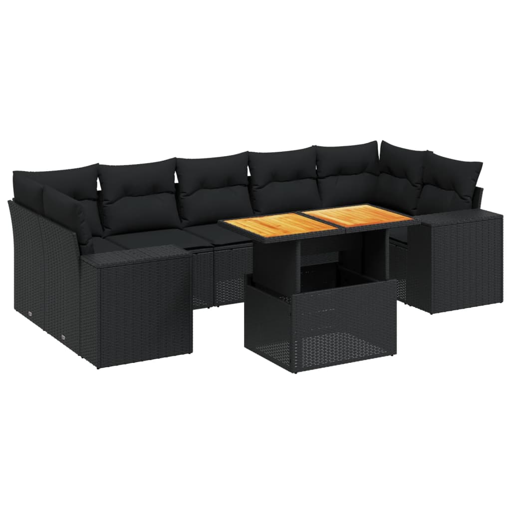 8-tlg. Garten-Sofagarnitur mit Kissen Schwarz Poly Rattan - Pazzar.ch
