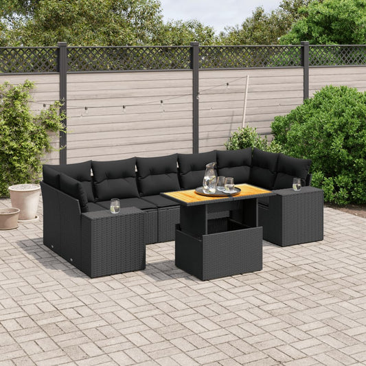 8-tlg. Garten-Sofagarnitur mit Kissen Schwarz Poly Rattan - Pazzar.ch