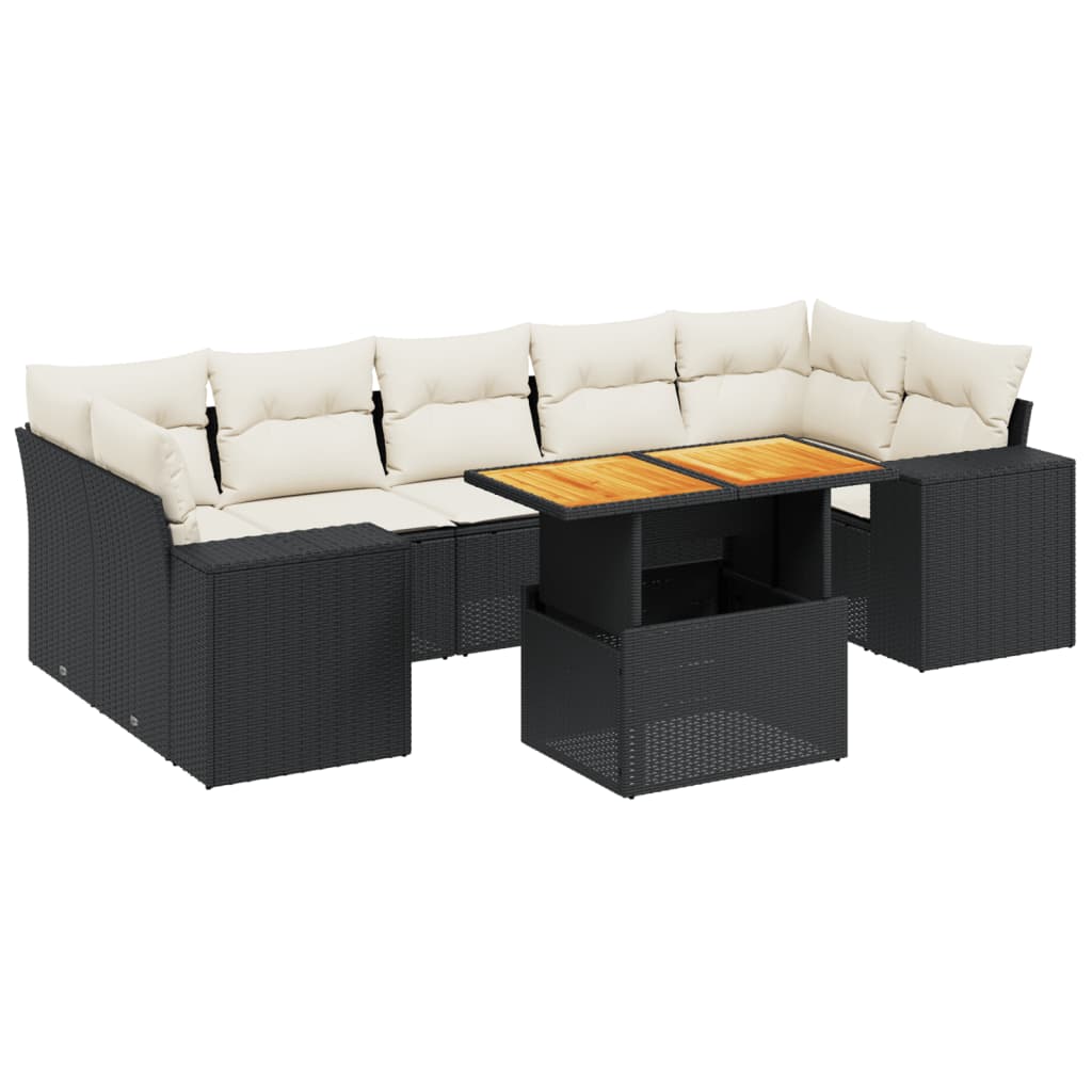8-tlg. Garten-Sofagarnitur mit Kissen Schwarz Poly Rattan - Pazzar.ch