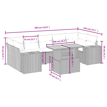 8-tlg. Garten-Sofagarnitur mit Kissen Schwarz Poly Rattan - Pazzar.ch