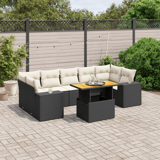 8-tlg. Garten-Sofagarnitur mit Kissen Schwarz Poly Rattan - Pazzar.ch