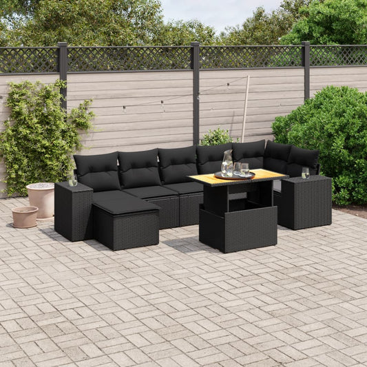 8-tlg. Garten-Sofagarnitur mit Kissen Schwarz Poly Rattan - Pazzar.ch