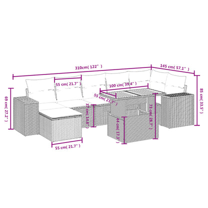 8-tlg. Garten-Sofagarnitur mit Kissen Schwarz Poly Rattan - Pazzar.ch