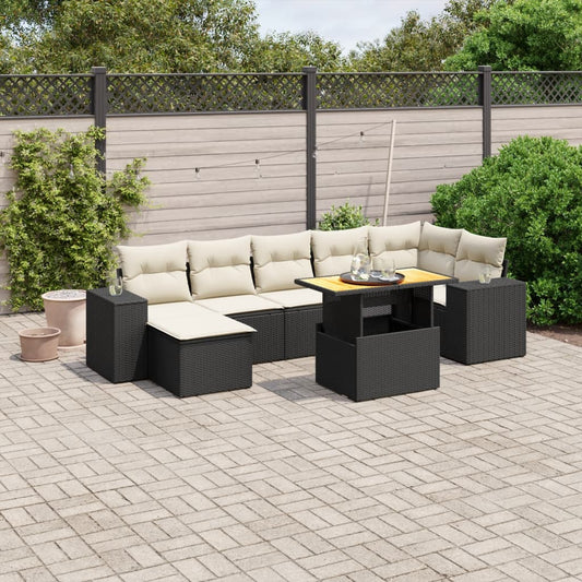 8-tlg. Garten-Sofagarnitur mit Kissen Schwarz Poly Rattan - Pazzar.ch