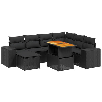 8-tlg. Garten-Sofagarnitur mit Kissen Schwarz Poly Rattan - Pazzar.ch