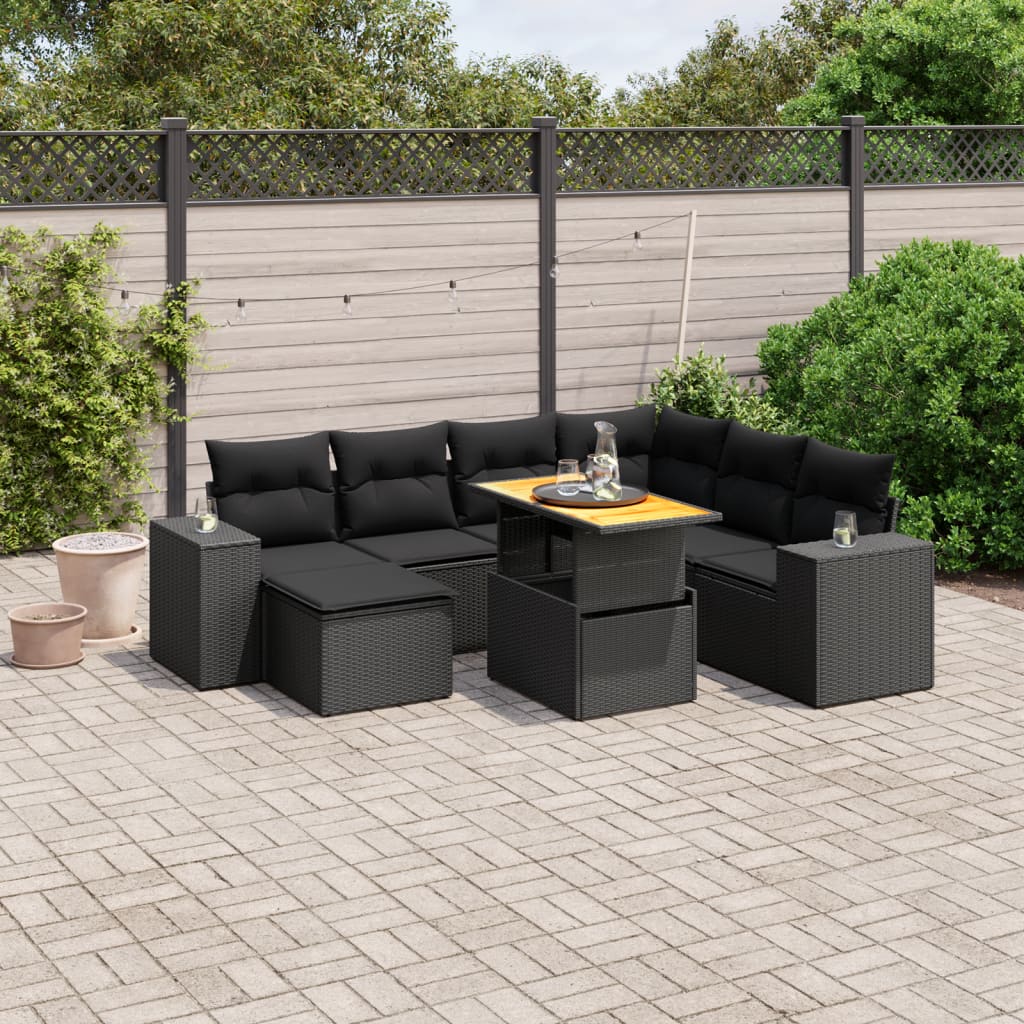 8-tlg. Garten-Sofagarnitur mit Kissen Schwarz Poly Rattan - Pazzar.ch