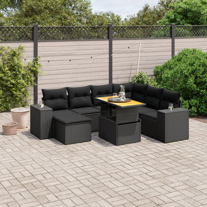 8-tlg. Garten-Sofagarnitur mit Kissen Schwarz Poly Rattan - Pazzar.ch
