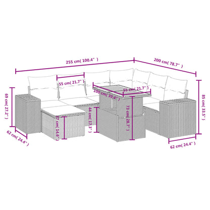 8-tlg. Garten-Sofagarnitur mit Kissen Schwarz Poly Rattan - Pazzar.ch