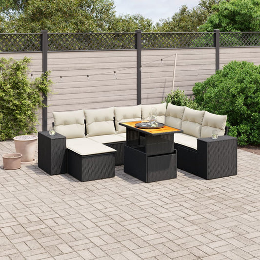 8-tlg. Garten-Sofagarnitur mit Kissen Schwarz Poly Rattan - Pazzar.ch