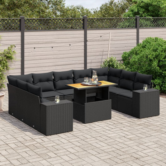 10-tlg. Garten-Sofagarnitur mit Kissen Schwarz Poly Rattan - Pazzar.ch