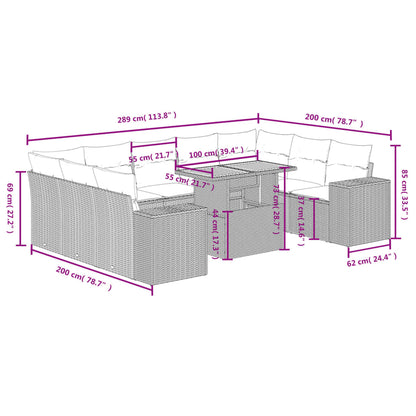 10-tlg. Garten-Sofagarnitur mit Kissen Schwarz Poly Rattan - Pazzar.ch