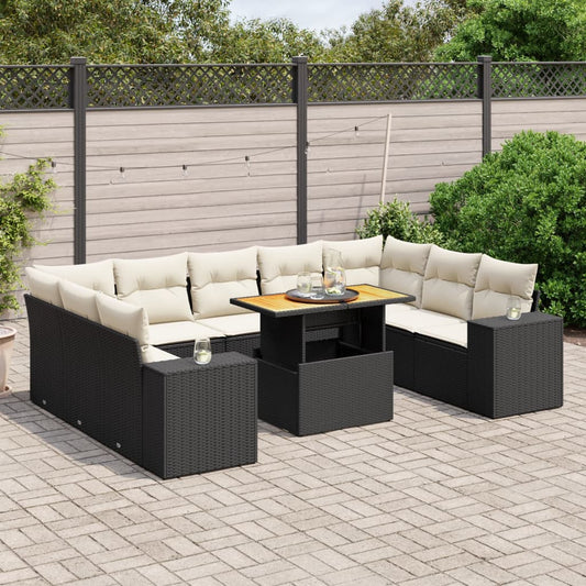 10-tlg. Garten-Sofagarnitur mit Kissen Schwarz Poly Rattan - Pazzar.ch