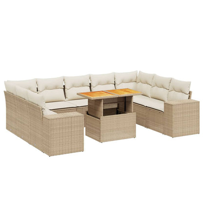 10-tlg. Garten-Sofagarnitur mit Kissen Beige Poly Rattan - Pazzar.ch