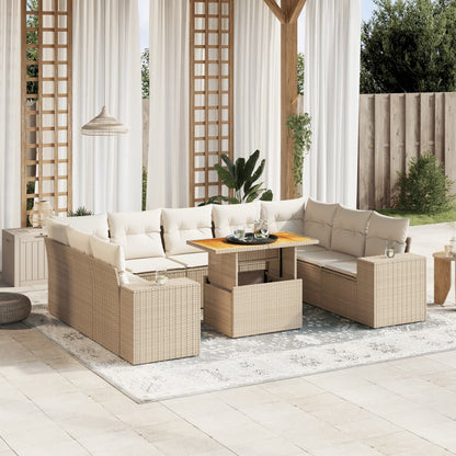 10-tlg. Garten-Sofagarnitur mit Kissen Beige Poly Rattan - Pazzar.ch