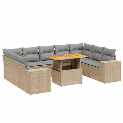 10-tlg. Garten-Sofagarnitur mit Kissen Beige Poly Rattan - Pazzar.ch