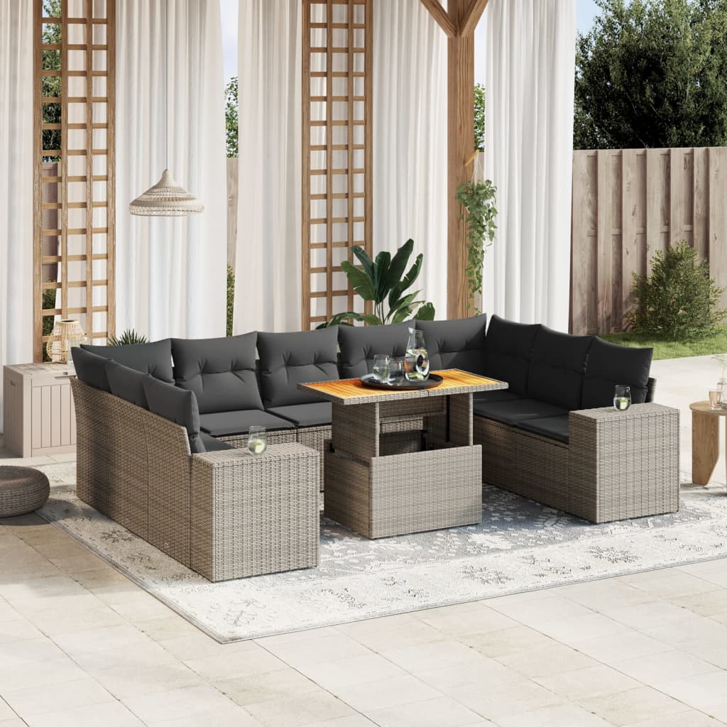 10-tlg. Garten-Sofagarnitur mit Kissen Grau Poly Rattan - Pazzar.ch