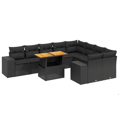 10-tlg. Garten-Sofagarnitur mit Kissen Schwarz Poly Rattan - Pazzar.ch