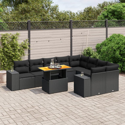 10-tlg. Garten-Sofagarnitur mit Kissen Schwarz Poly Rattan - Pazzar.ch