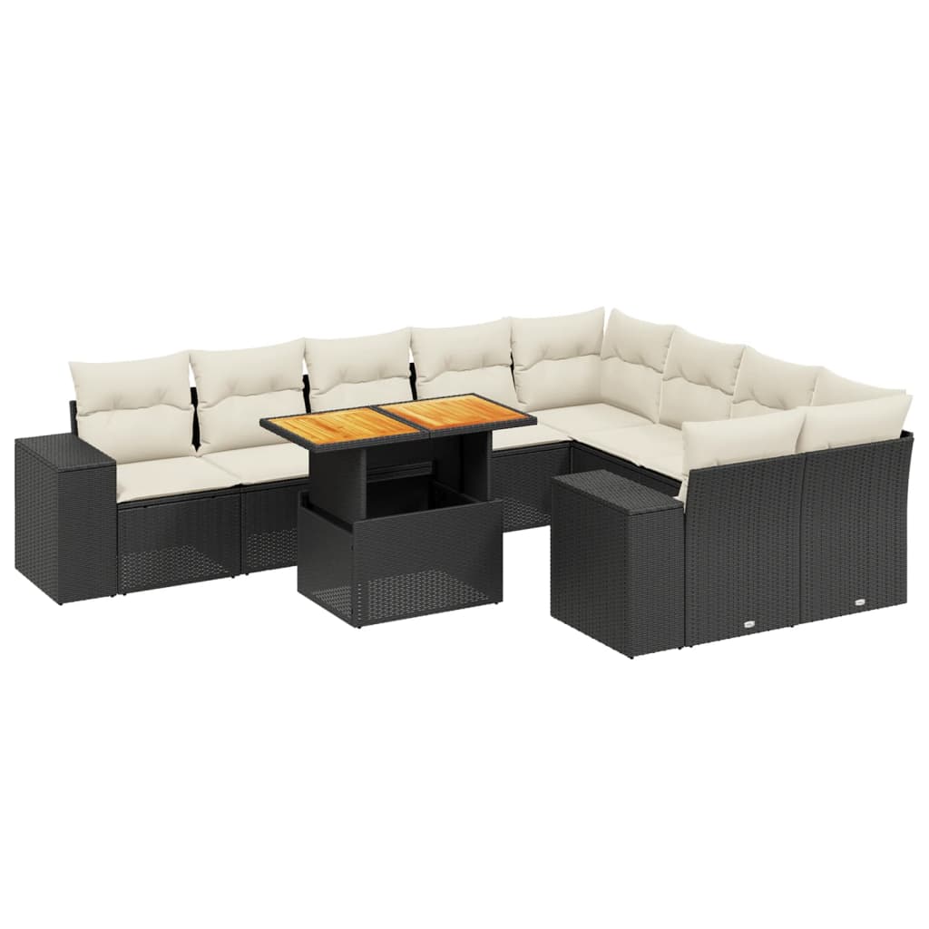 10-tlg. Garten-Sofagarnitur mit Kissen Schwarz Poly Rattan - Pazzar.ch