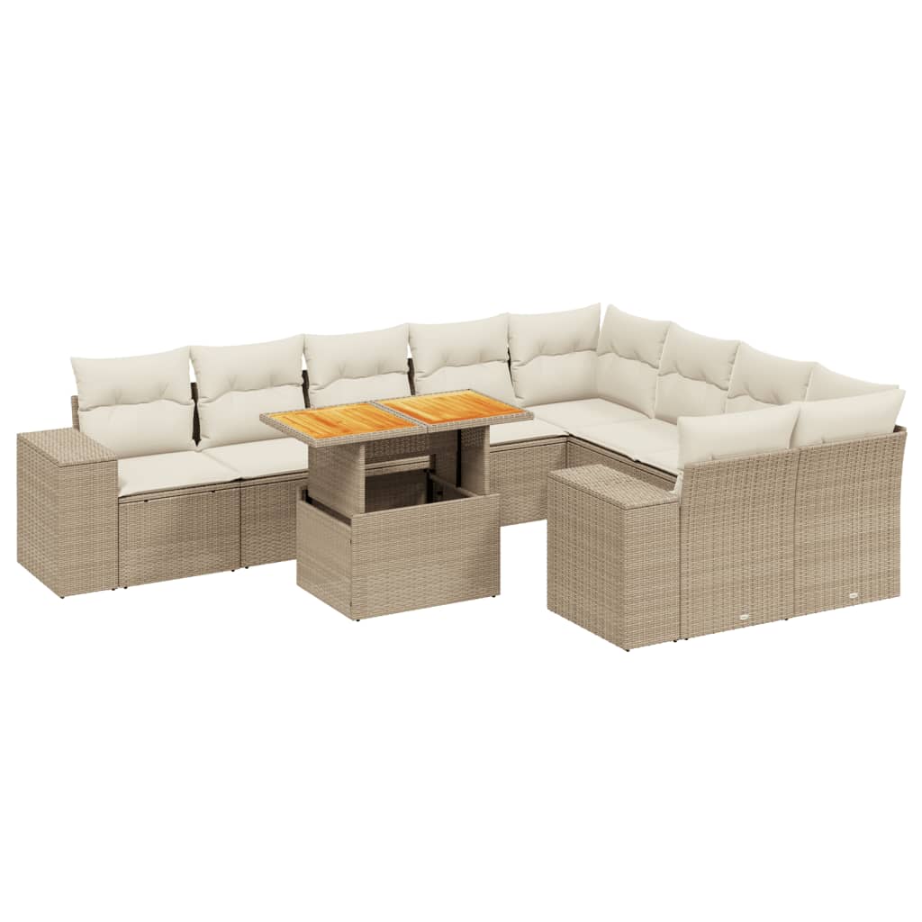 10-tlg. Garten-Sofagarnitur mit Kissen Beige Poly Rattan - Pazzar.ch