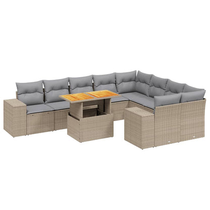 10-tlg. Garten-Sofagarnitur mit Kissen Beige Poly Rattan - Pazzar.ch