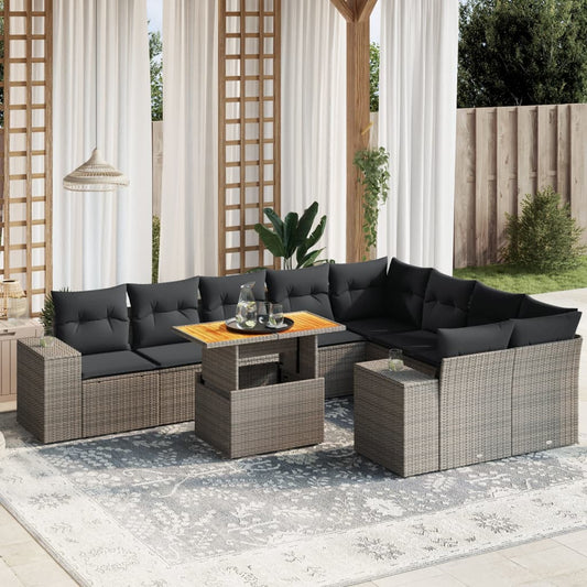 10-tlg. Garten-Sofagarnitur mit Kissen Grau Poly Rattan - Pazzar.ch