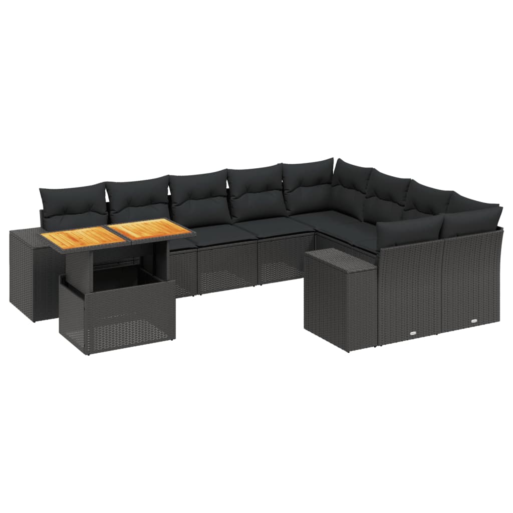 10-tlg. Garten-Sofagarnitur mit Kissen Schwarz Poly Rattan - Pazzar.ch