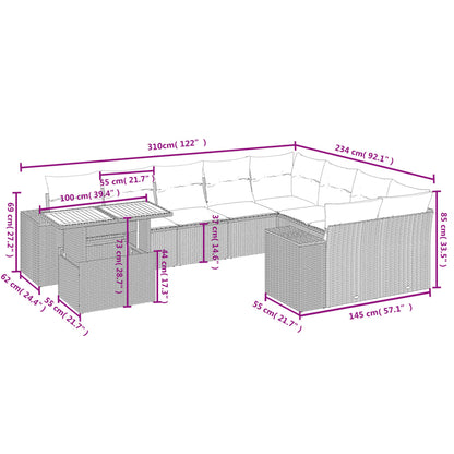 10-tlg. Garten-Sofagarnitur mit Kissen Schwarz Poly Rattan - Pazzar.ch