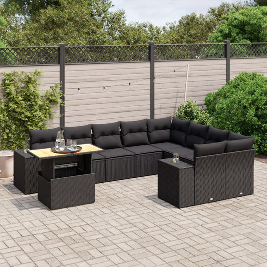 10-tlg. Garten-Sofagarnitur mit Kissen Schwarz Poly Rattan - Pazzar.ch