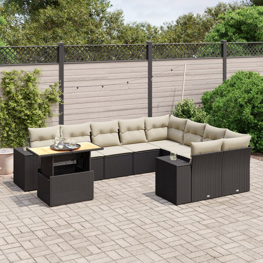 10-tlg. Garten-Sofagarnitur mit Kissen Schwarz Poly Rattan - Pazzar.ch