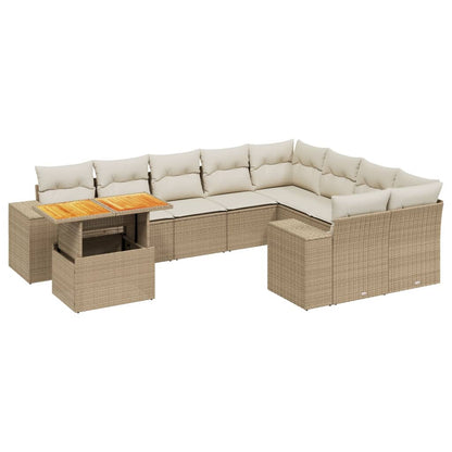 10-tlg. Garten-Sofagarnitur mit Kissen Beige Poly Rattan - Pazzar.ch