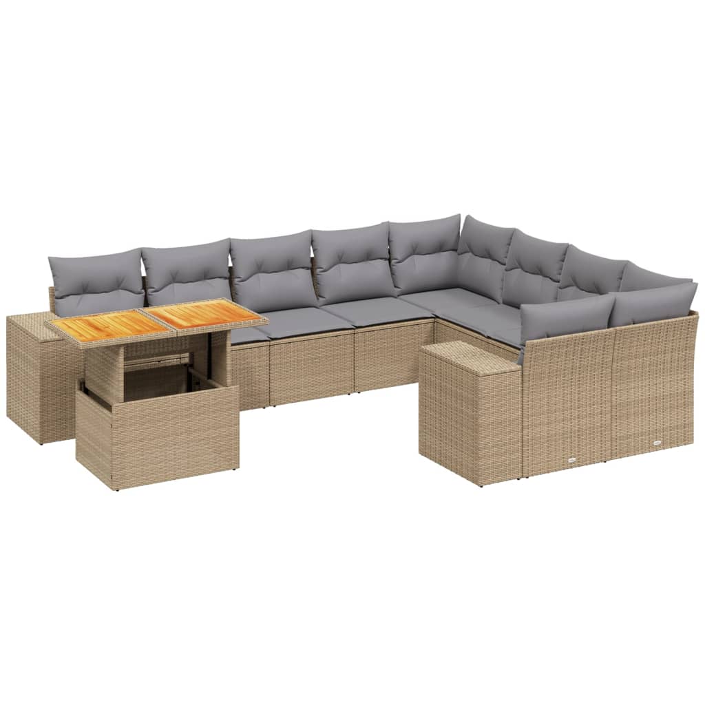 10-tlg. Garten-Sofagarnitur mit Kissen Beige Poly Rattan - Pazzar.ch