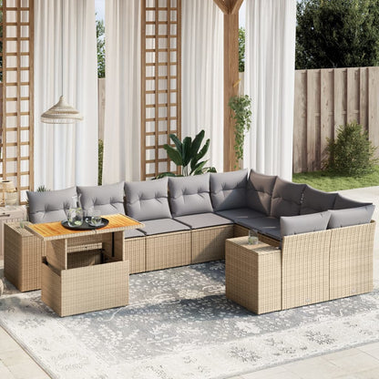 10-tlg. Garten-Sofagarnitur mit Kissen Beige Poly Rattan - Pazzar.ch