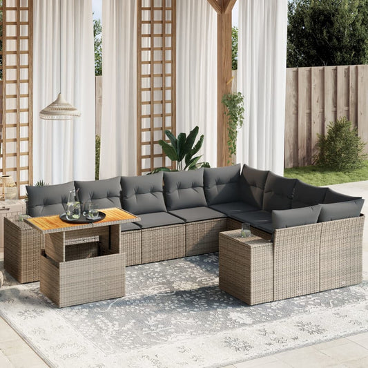 10-tlg. Garten-Sofagarnitur mit Kissen Grau Poly Rattan - Pazzar.ch