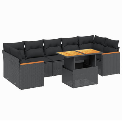 8-tlg. Garten-Sofagarnitur mit Kissen Schwarz Poly Rattan - Pazzar.ch