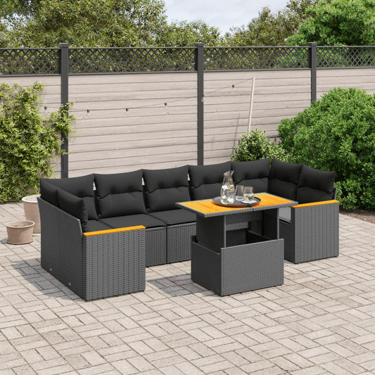 8-tlg. Garten-Sofagarnitur mit Kissen Schwarz Poly Rattan - Pazzar.ch