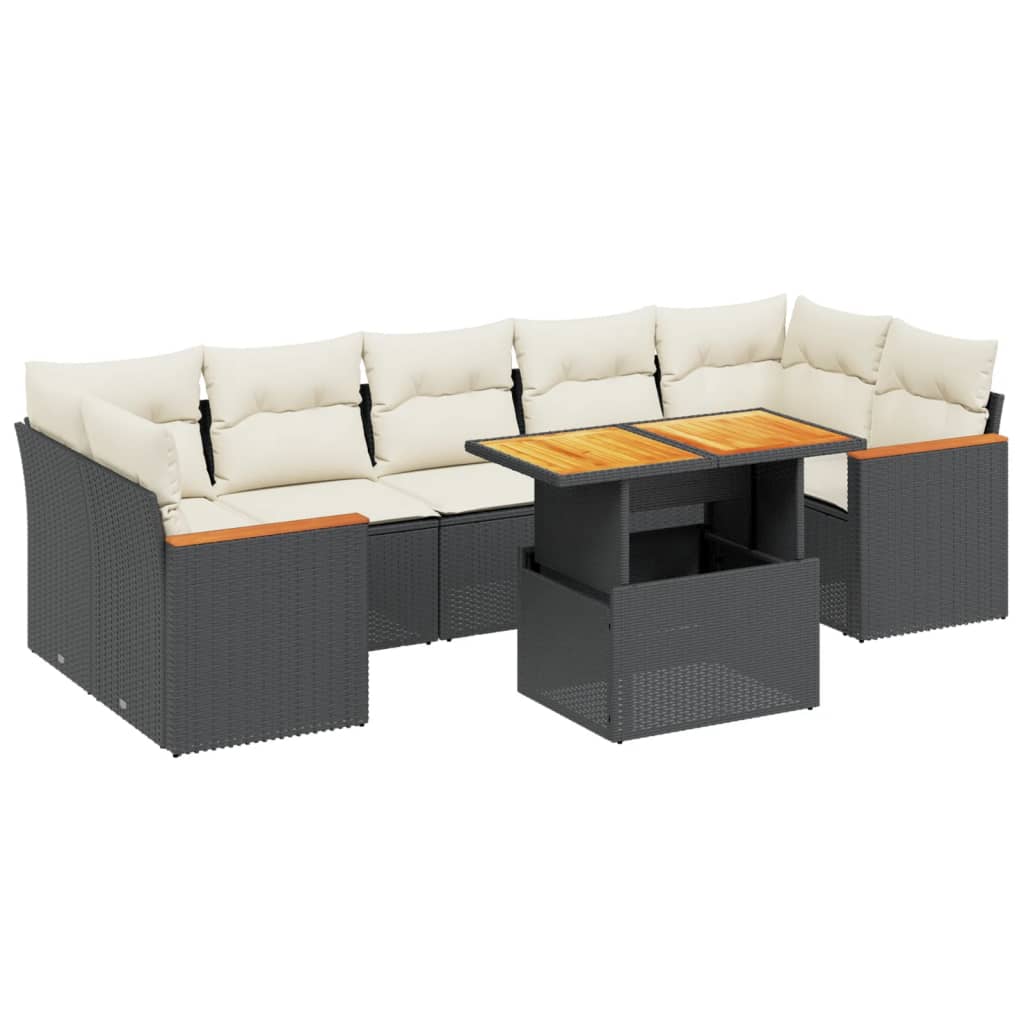 8-tlg. Garten-Sofagarnitur mit Kissen Schwarz Poly Rattan - Pazzar.ch