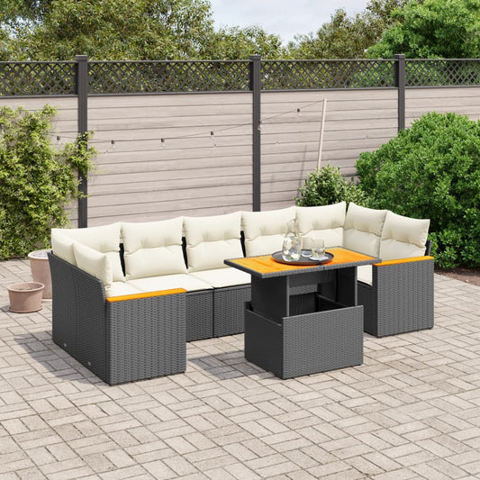 8-tlg. Garten-Sofagarnitur mit Kissen Schwarz Poly Rattan - Pazzar.ch