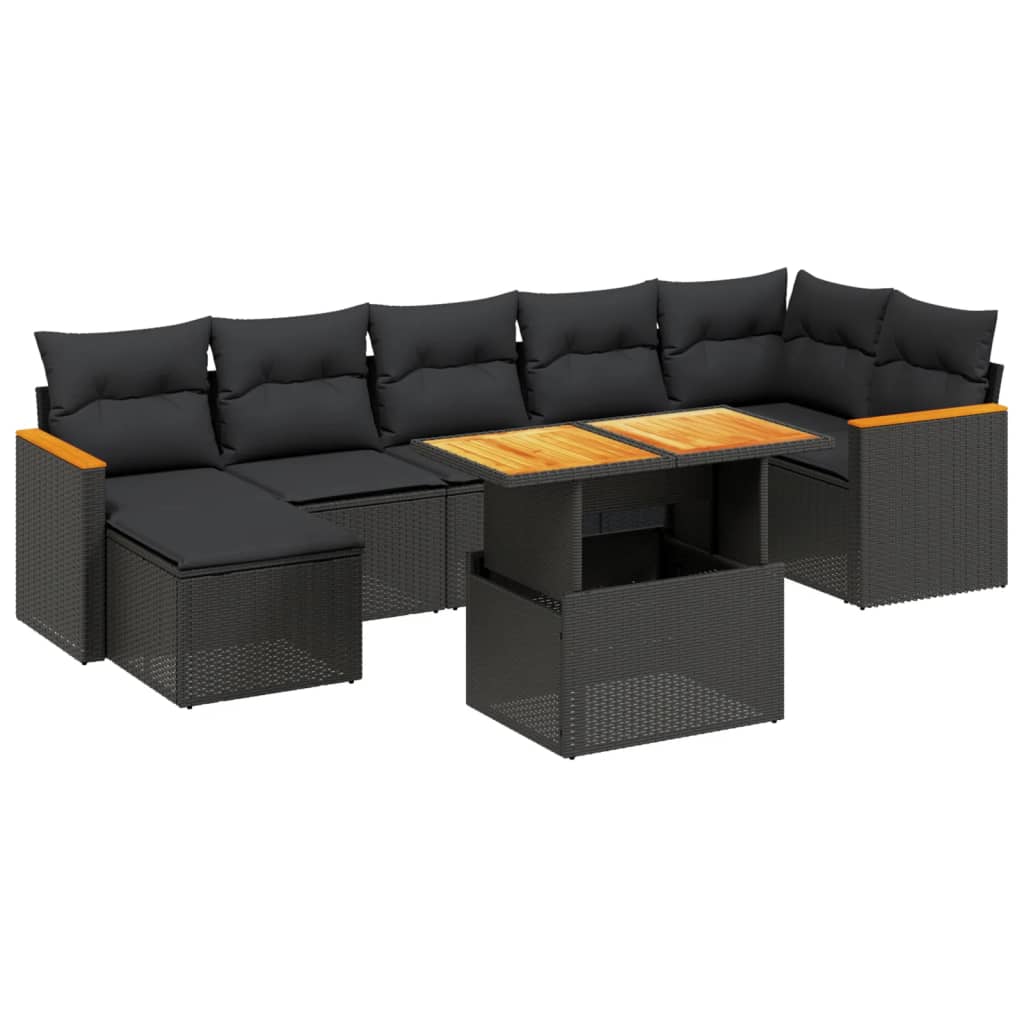 8-tlg. Garten-Sofagarnitur mit Kissen Schwarz Poly Rattan - Pazzar.ch