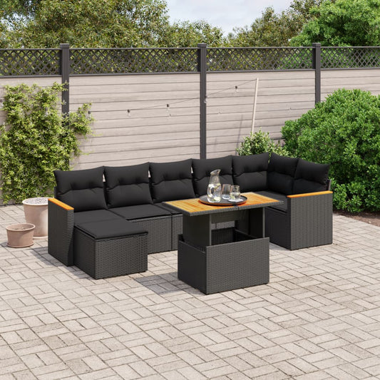 8-tlg. Garten-Sofagarnitur mit Kissen Schwarz Poly Rattan - Pazzar.ch