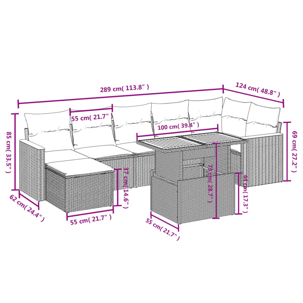 8-tlg. Garten-Sofagarnitur mit Kissen Schwarz Poly Rattan - Pazzar.ch