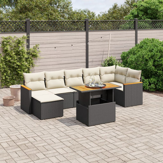 8-tlg. Garten-Sofagarnitur mit Kissen Schwarz Poly Rattan - Pazzar.ch