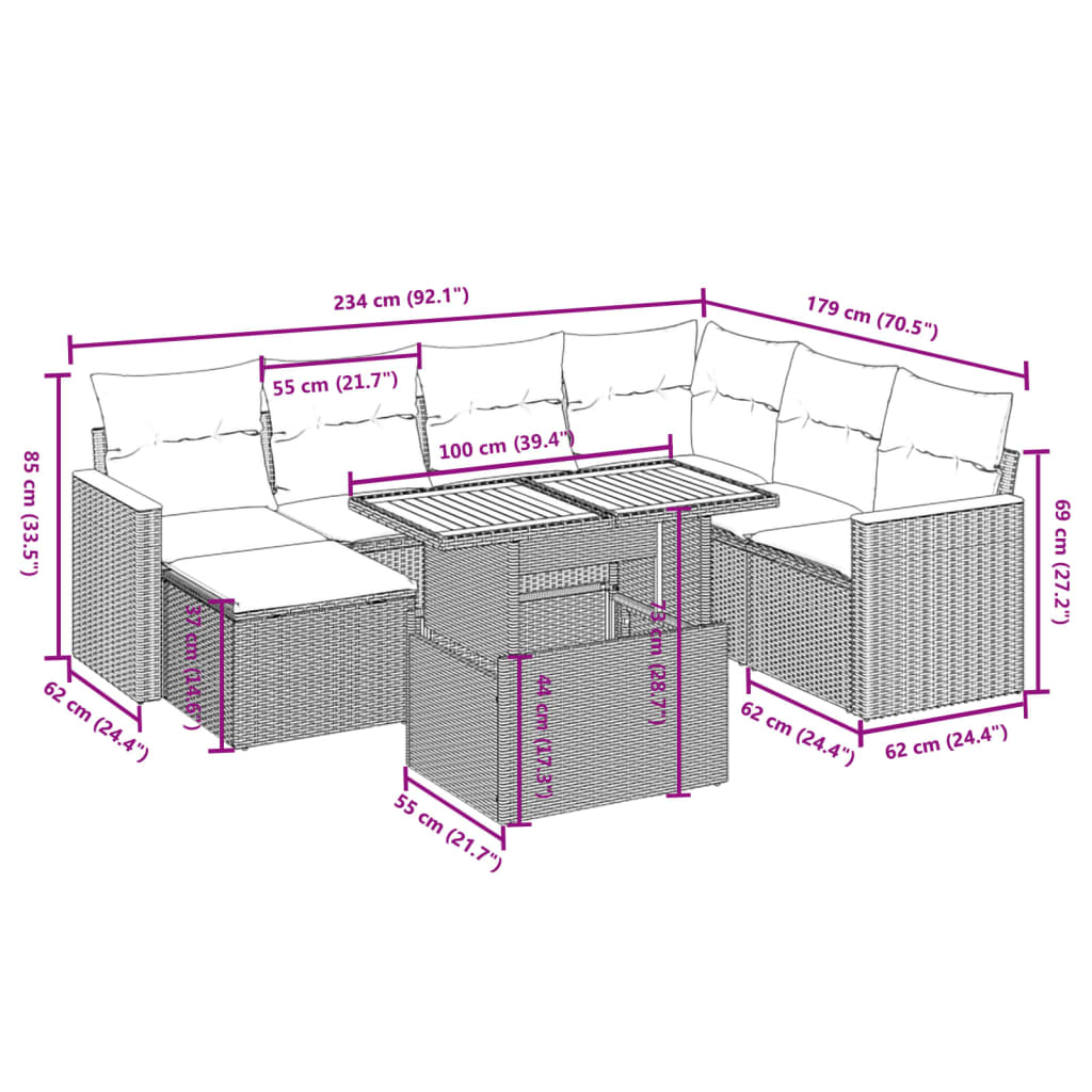 8-tlg. Garten-Sofagarnitur mit Kissen Schwarz Poly Rattan - Pazzar.ch