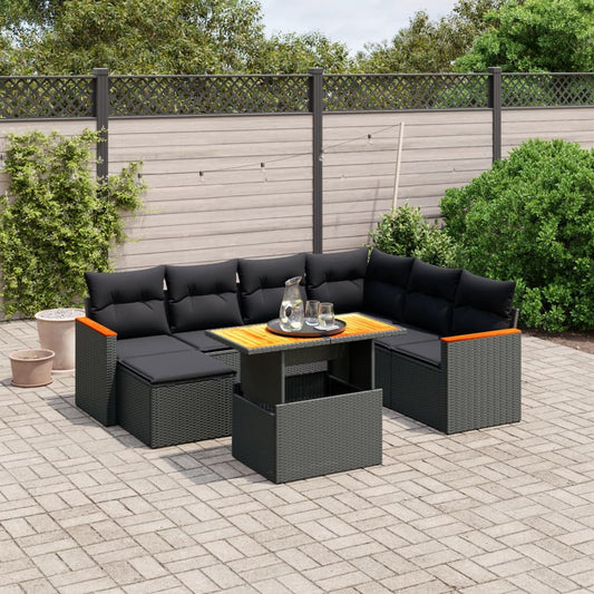 8-tlg. Garten-Sofagarnitur mit Kissen Schwarz Poly Rattan - Pazzar.ch