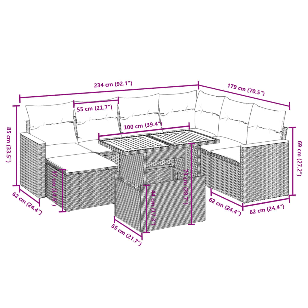 8-tlg. Garten-Sofagarnitur mit Kissen Schwarz Poly Rattan - Pazzar.ch