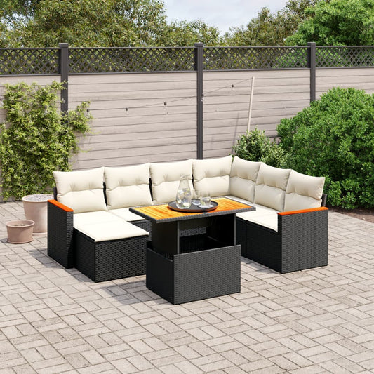 8-tlg. Garten-Sofagarnitur mit Kissen Schwarz Poly Rattan - Pazzar.ch