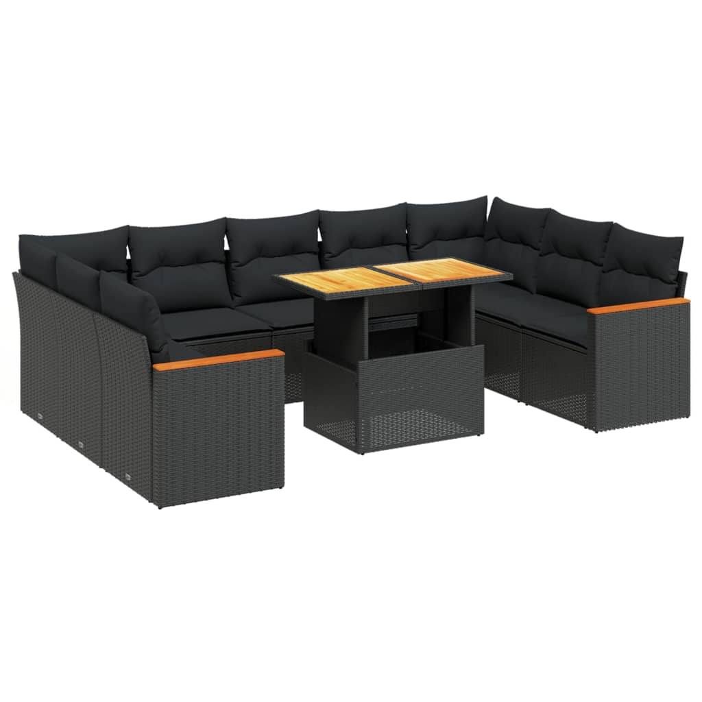 10-tlg. Garten-Sofagarnitur mit Kissen Schwarz Poly Rattan - Pazzar.ch