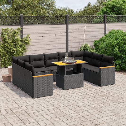 10-tlg. Garten-Sofagarnitur mit Kissen Schwarz Poly Rattan - Pazzar.ch