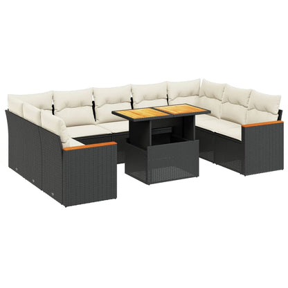 10-tlg. Garten-Sofagarnitur mit Kissen Schwarz Poly Rattan - Pazzar.ch